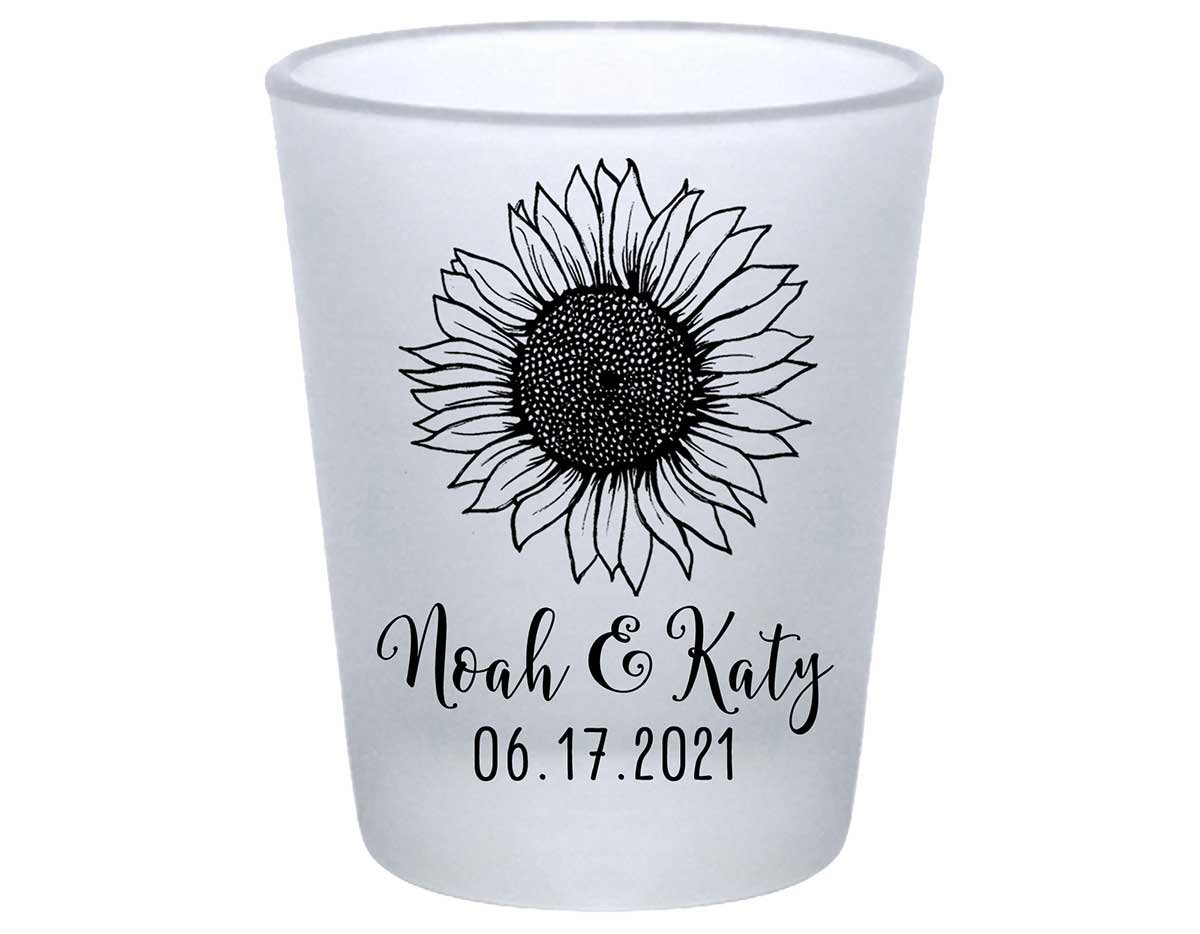 Country Sunflower 1B Standard 1.75oz Frosted Shot Glasses Rustic Wedding Gifts for Guests