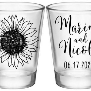 Country Sunflower 1B2 Standard 1.75oz Clear Shot Glasses Rustic Wedding Gifts for Guests