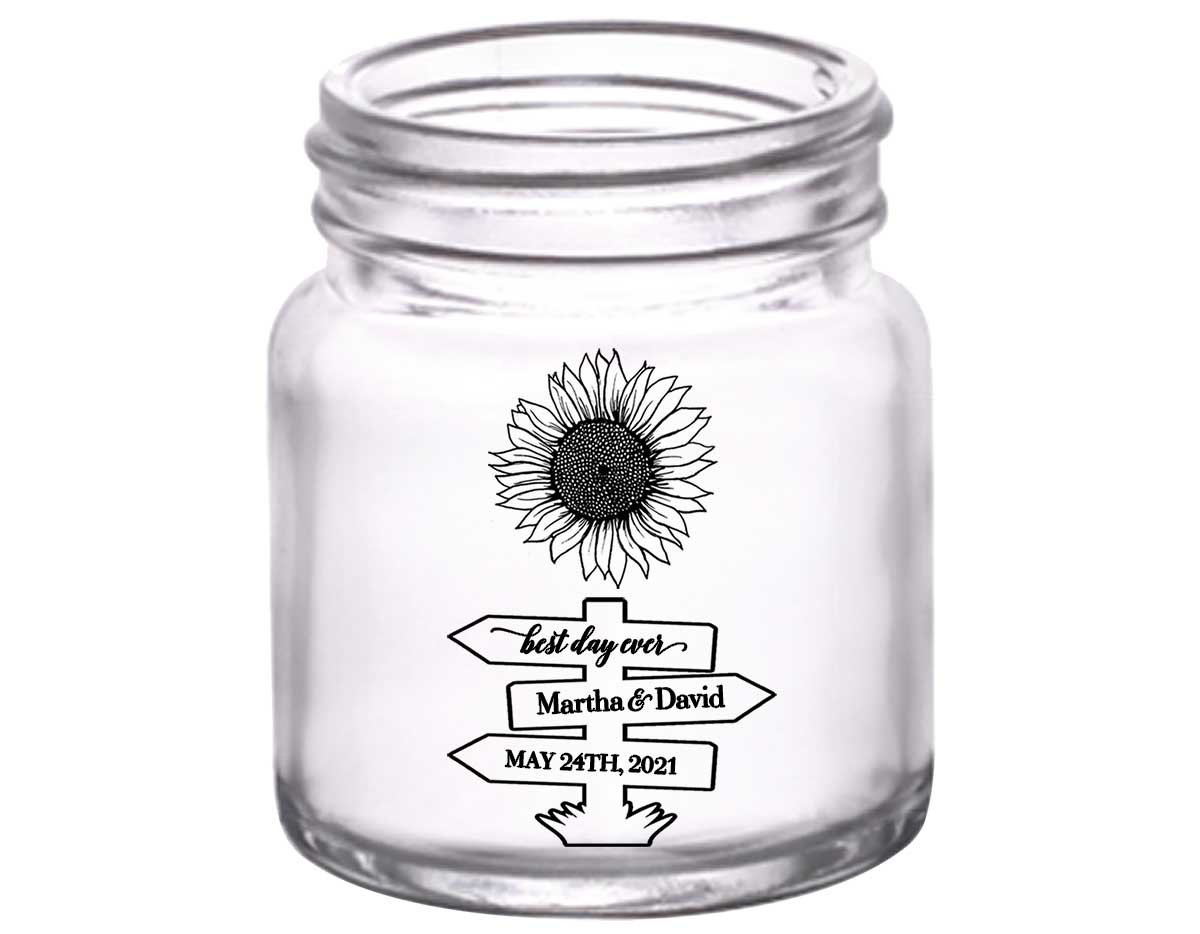 Country Sunflower 1D Post Sign 2oz Mini Mason Shot Glasses Rustic Wedding Gifts for Guests