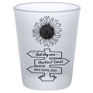 Country Sunflower 1D Post Sign Standard 1.75oz Frosted Shot Glasses Rustic Wedding Gifts for Guests