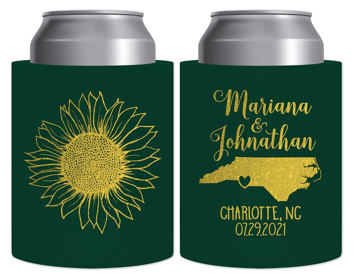 Country Sunflower 1E Any Map Thick Foam Can Koozies Rustic Wedding Gifts for Guests