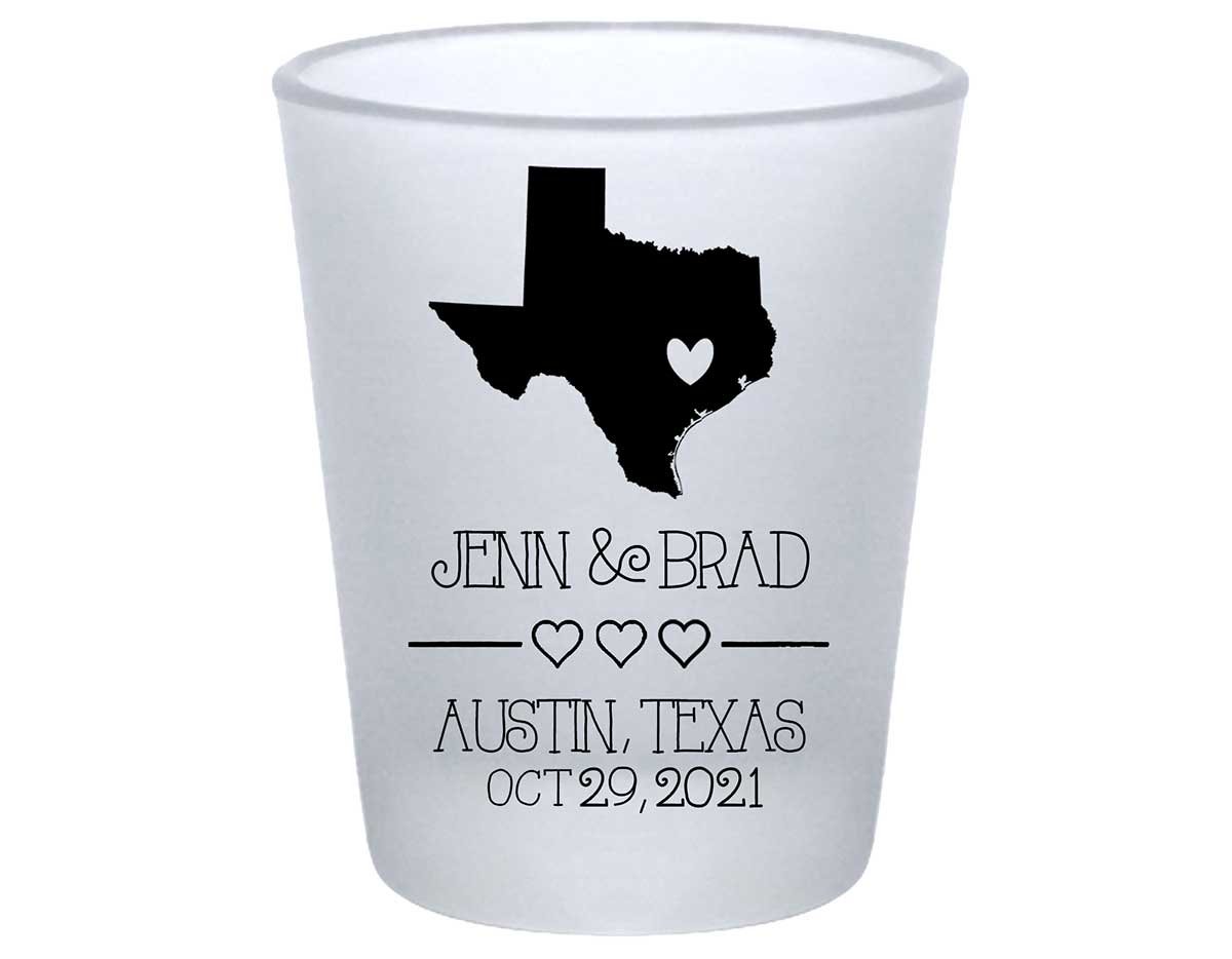 Custom Map 2A Standard 1.75oz Frosted Shot Glasses Destination Wedding Gifts for Guests