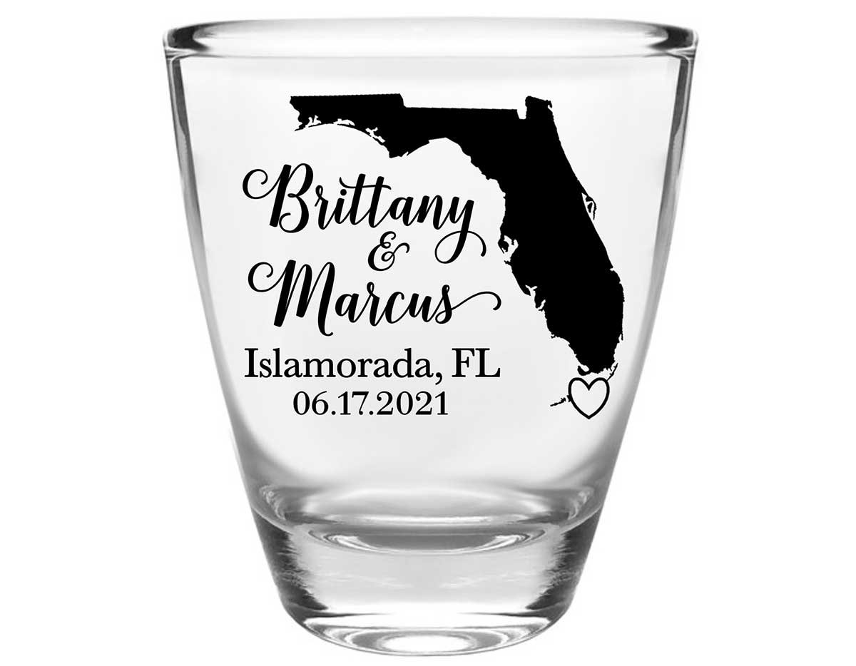 Custom Map 3A Clear 1oz Round Barrel Shot Glasses Destination Wedding Gifts for Guests