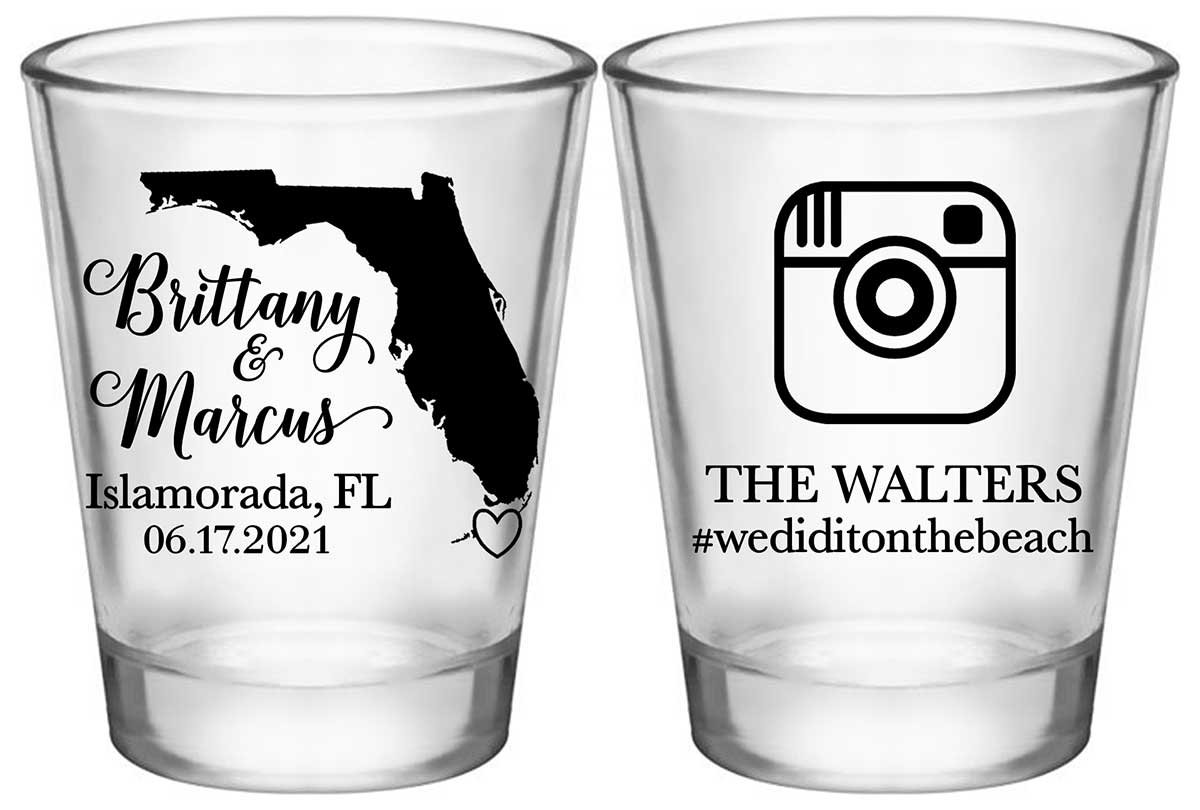 Custom Map 3B2 Instagram Standard 1.75oz Clear Shot Glasses Destination Wedding Gifts for Guests