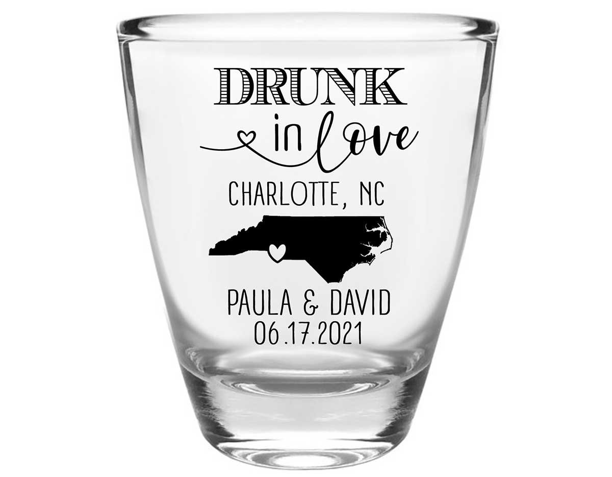 Drunk In Love 1B Any Map Clear 1oz Round Barrel Shot Glasses Funny Wedding Gifts for Guests