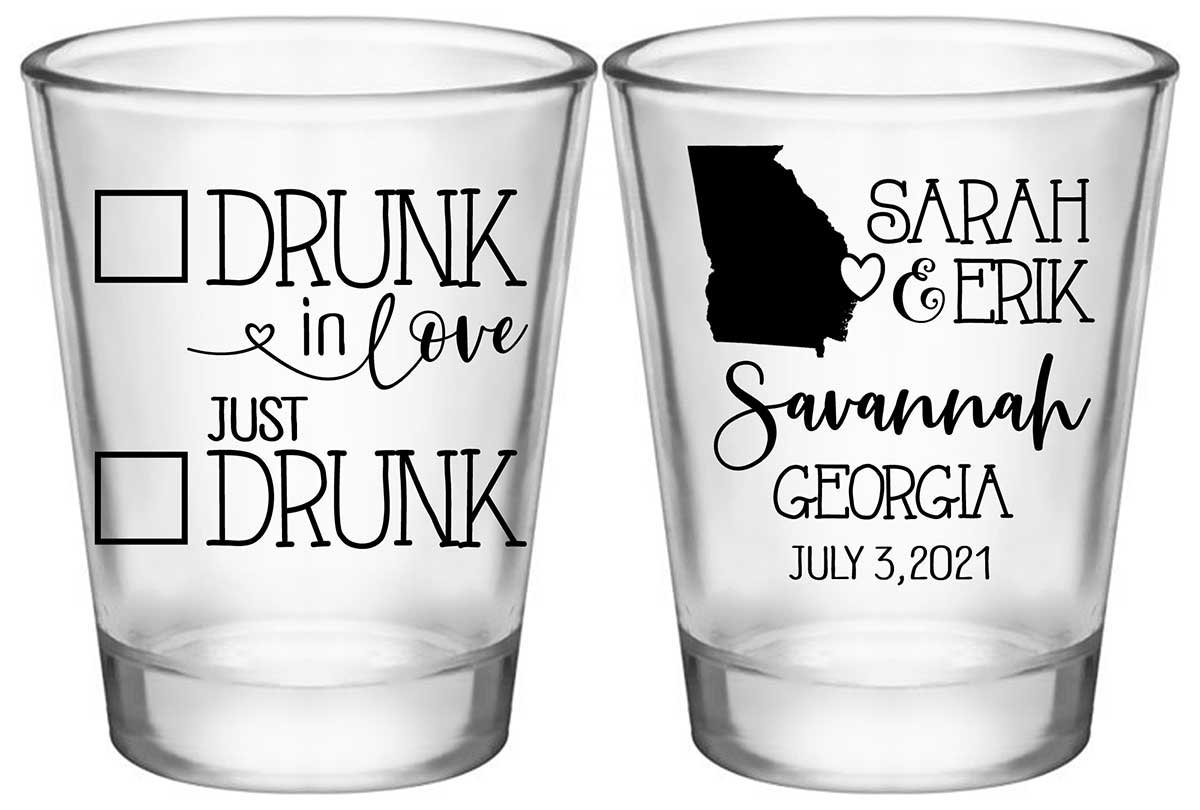 Drunk In Love 3A2 Any Map Standard 1.75oz Clear Shot Glasses Funny Wedding Gifts for Guests