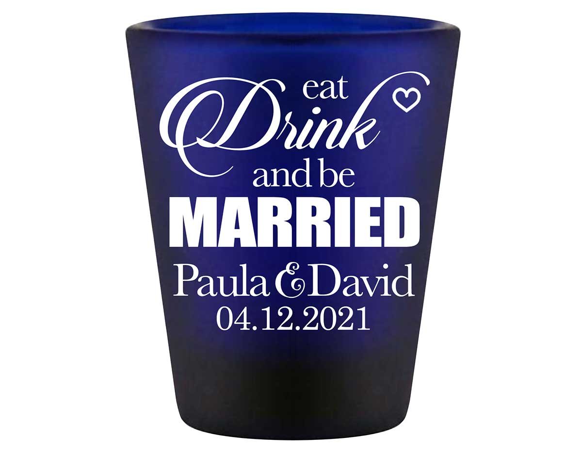 Eat Drink And Be Married 1B Standard 1.5oz Blue Shot Glasses Romantic Wedding Gifts for Guests