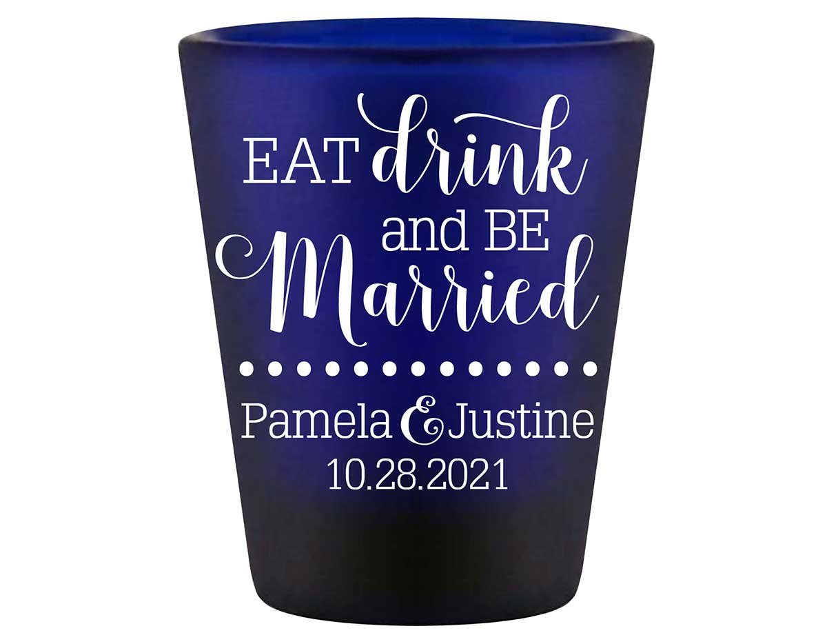 Eat Drink And Be Married 2A Standard 1.5oz Blue Shot Glasses Romantic Wedding Gifts for Guests