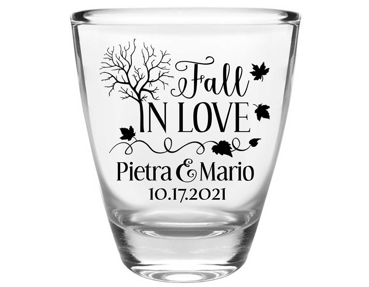 Fall In Love 2A Clear 1oz Round Barrel Shot Glasses Autumn Wedding Gifts for Guests