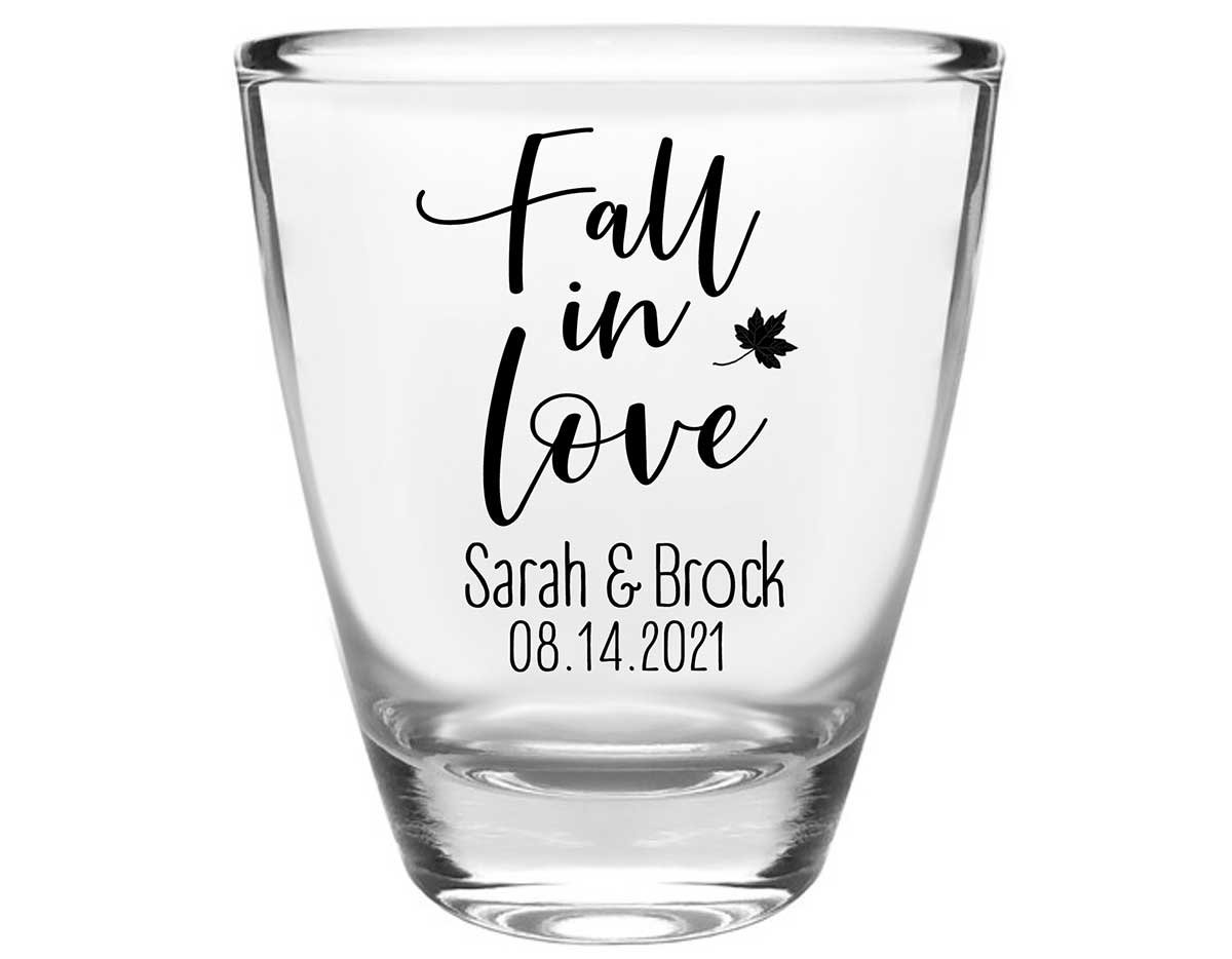 Fall In Love 8A Clear 1oz Round Barrel Shot Glasses Autumn Wedding Gifts for Guests