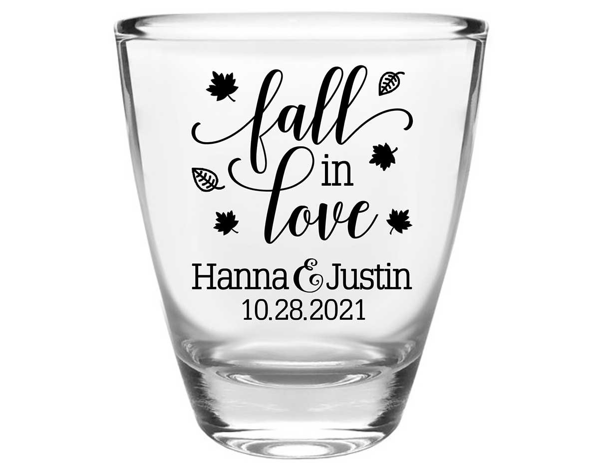 Fall In Love 9A Clear 1oz Round Barrel Shot Glasses Autumn Wedding Gifts for Guests