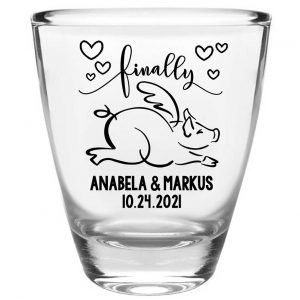 Finally 1A When Pigs Fly Clear 1oz Round Barrel Shot Glasses Funny Wedding Gifts for Guests