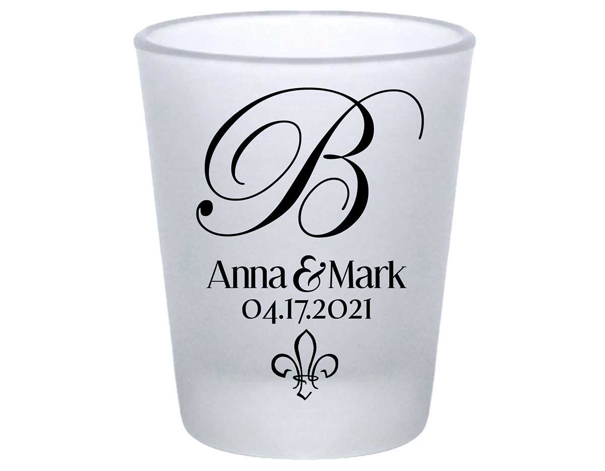 Fleur de Lis 1A Standard 1.75oz Frosted Shot Glasses NOLA Wedding Gifts for Guests