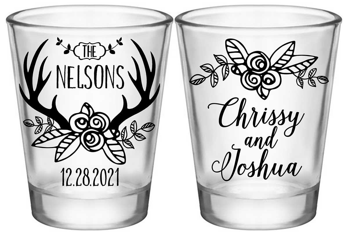 Floral Antlers 1B2 Standard 1.75oz Clear Shot Glasses Romantic Wedding Gifts for Guests