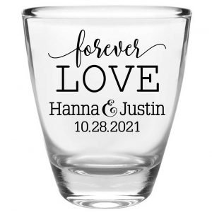 Forever Love 1A Clear 1oz Round Barrel Shot Glasses Romantic Wedding Gifts for Guests