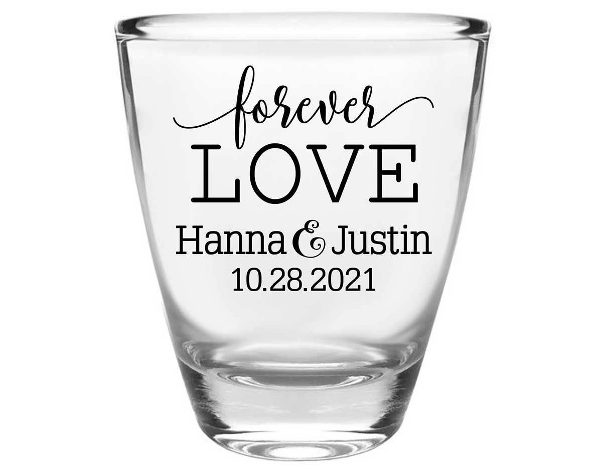 Forever Love 1A Clear 1oz Round Barrel Shot Glasses Romantic Wedding Gifts for Guests
