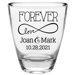 Forever Love 2A Clear 1oz Round Barrel Shot Glasses Romantic Wedding Gifts for Guests