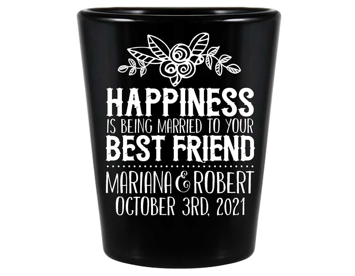 Happiness Best Friend 1A Standard 1.5oz Black Shot Glasses Cute Wedding Gifts for Guests