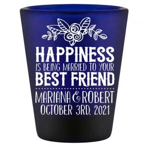 Happiness Best Friend 1A Standard 1.5oz Blue Shot Glasses Cute Wedding Gifts for Guests