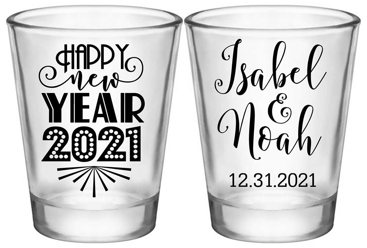 Happy New Year 1A2 Standard 1.75oz Clear Shot Glasses New Years Eve Wedding Gifts for Guests