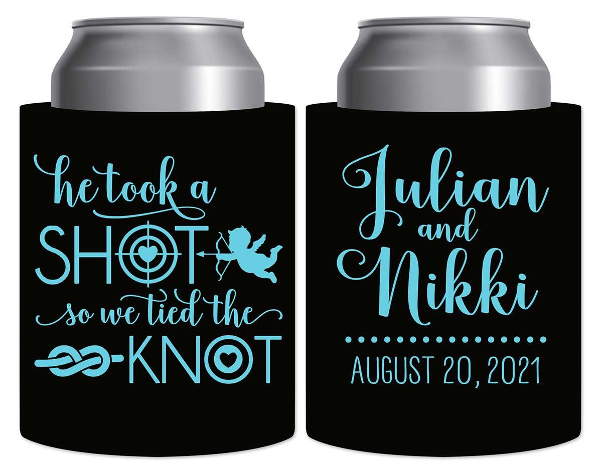 He Took A Shot We Tied The Knot 1A Thick Foam Can Koozies Love Cupid Cute Wedding Gifts for Guests