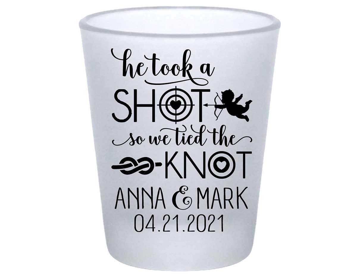 He Took A Shot We Tied The Knot 1A Standard 1.75oz Frosted Shot Glasses Love Cupid Cute Wedding Gifts for Guests