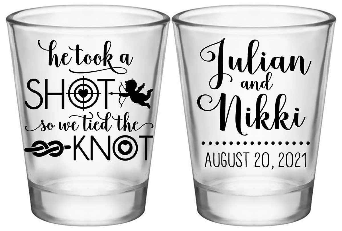 He Took A Shot We Tied The Knot 1A2 Standard 1.75oz Clear Shot Glasses Love Cupid Cute Wedding Gifts for Guests
