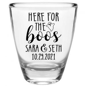 Here For The Boos 2A Clear 1oz Round Barrel Shot Glasses Halloween Wedding Gifts for Guests