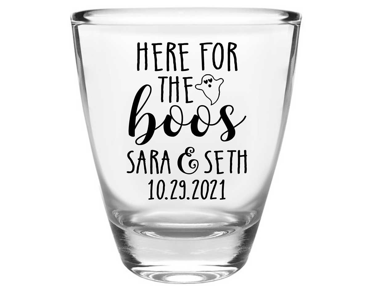 Here For The Boos 2A Clear 1oz Round Barrel Shot Glasses Halloween Wedding Gifts for Guests