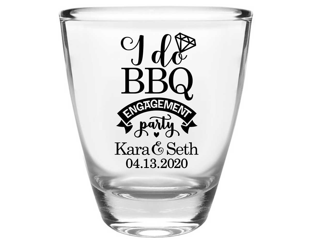 I Do BBQ 1A Clear 1oz Round Barrel Shot Glasses Rustic Engagement Party Gifts for Guests