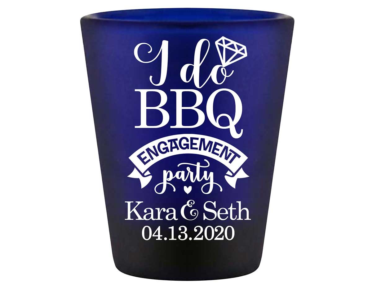 I Do BBQ 1A Standard 1.5oz Blue Shot Glasses Rustic Engagement Party Gifts for Guests