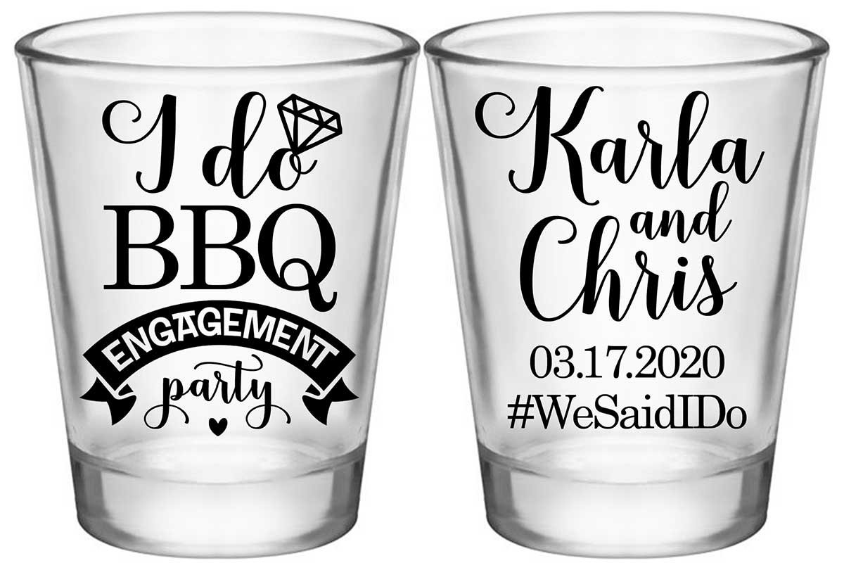 I Do BBQ 1A2 Standard 1.75oz Clear Shot Glasses Rustic Engagement Party Gifts for Guests