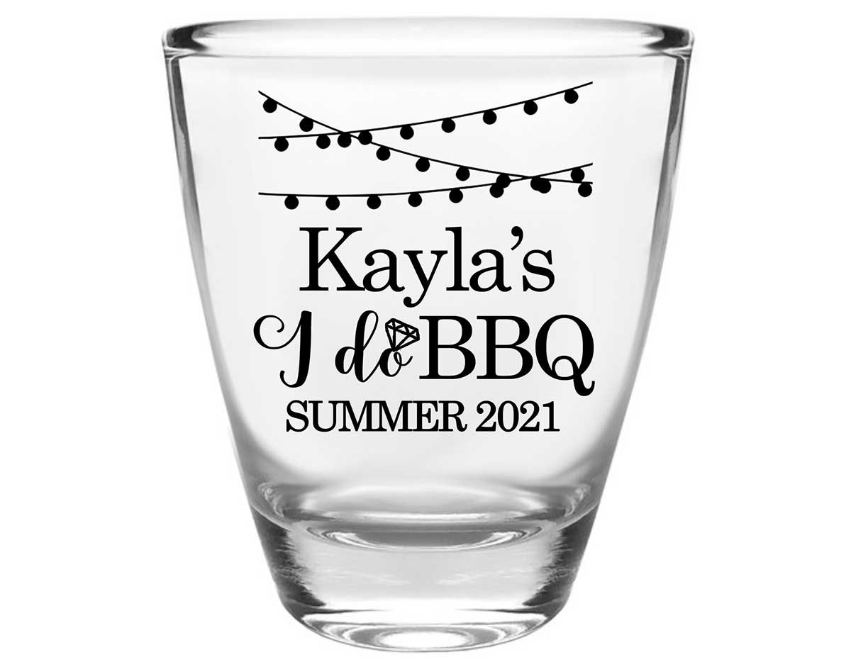 I Do BBQ 2A Clear 1oz Round Barrel Shot Glasses Rustic Engagement Party Gifts for Guests