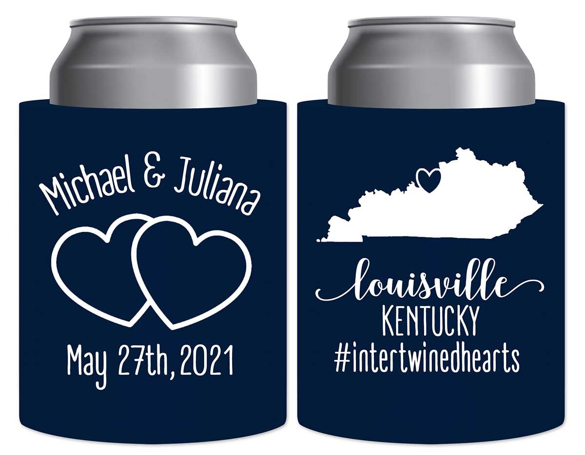 Intertwined Hearts 2A With Map Thick Foam Can Koozies Romantic Wedding Gifts for Guests