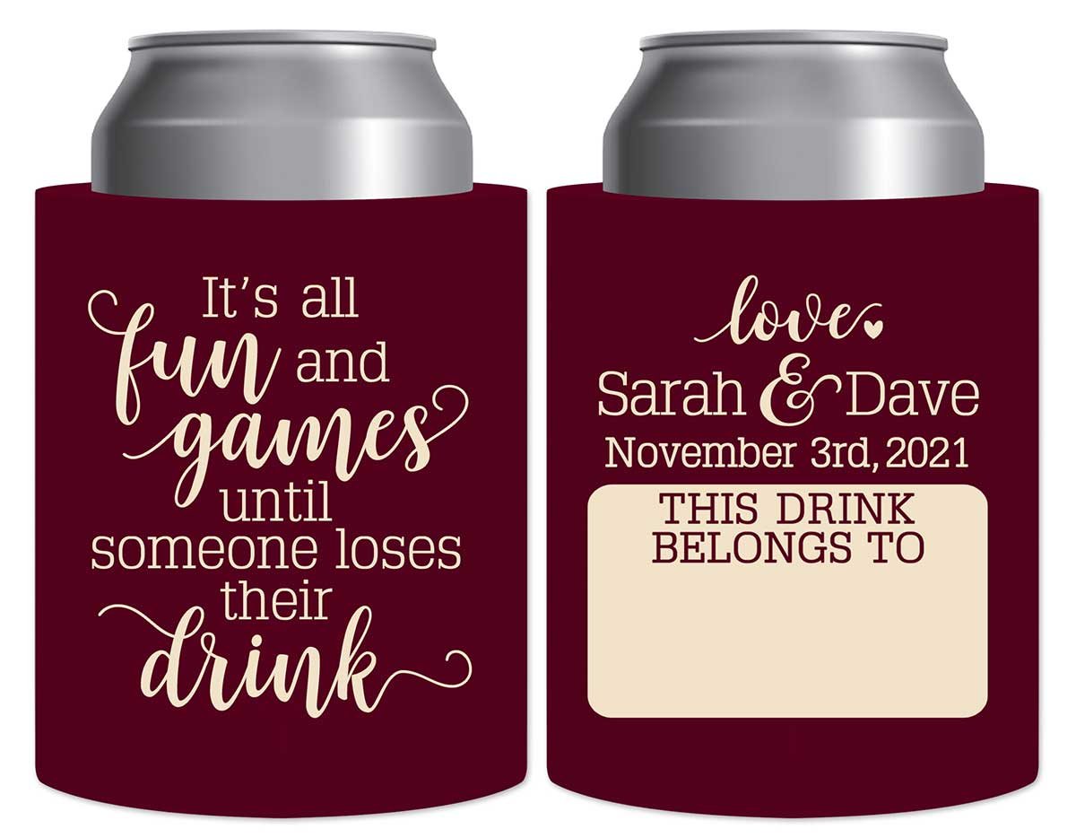 It's All Fun & Games 1A Name Tag Thick Foam Can Koozies Funny Wedding Gifts for Guests