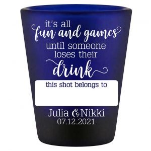 It's All Fun & Games 1A Name Tag Standard 1.5oz Blue Shot Glasses Funny Wedding Gifts for Guests