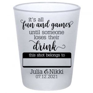 It's All Fun & Games 1A Name Tag Standard 1.75oz Frosted Shot Glasses Funny Wedding Gifts for Guests