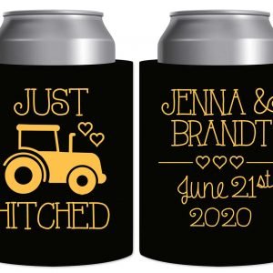 Just Hitched 1B Tractor Design Thick Foam Can Koozies Country Wedding Gifts for Guests