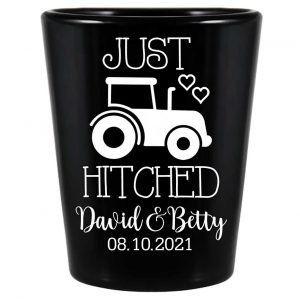 Just Hitched 1B Tractor Design Standard 1.5oz Black Shot Glasses Country Wedding Gifts for Guests