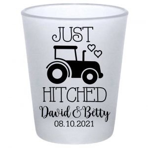 Just Hitched 1B Tractor Design Standard 1.75oz Frosted Shot Glasses Country Wedding Gifts for Guests