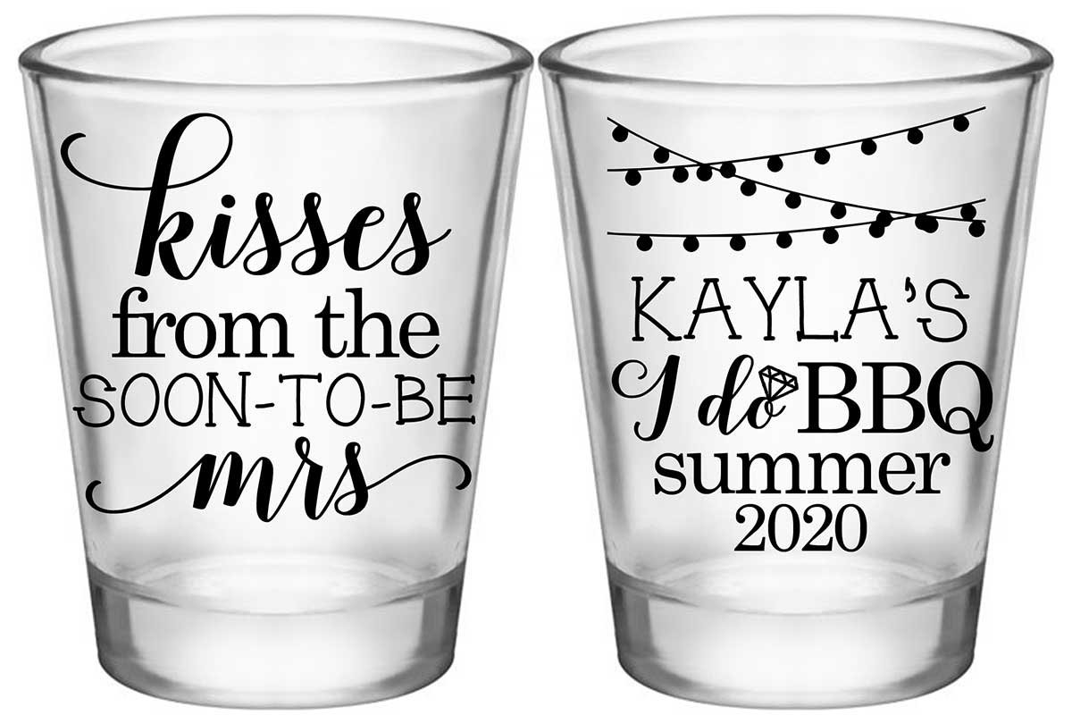 Kisses From The Soon-To-Be Mrs 1A2 Standard 1.75oz Clear Shot Glasses Rustic Engagement Party Gifts for Guests