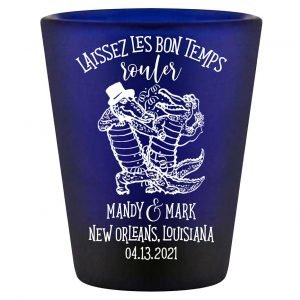 Laissez Les Bon Temps Rouler 1A Standard 1.5oz Blue Shot Glasses New Orleans Wedding Gifts for Guests