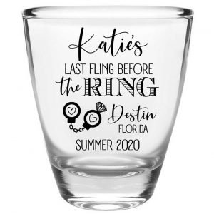 Last Fling Before The Ring 1A Clear 1oz Round Barrel Shot Glasses Cute Bachelorette Party Gifts for Guests