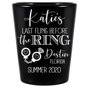 Last Fling Before The Ring 1A Standard 1.5oz Black Shot Glasses Cute Bachelorette Party Gifts for Guests