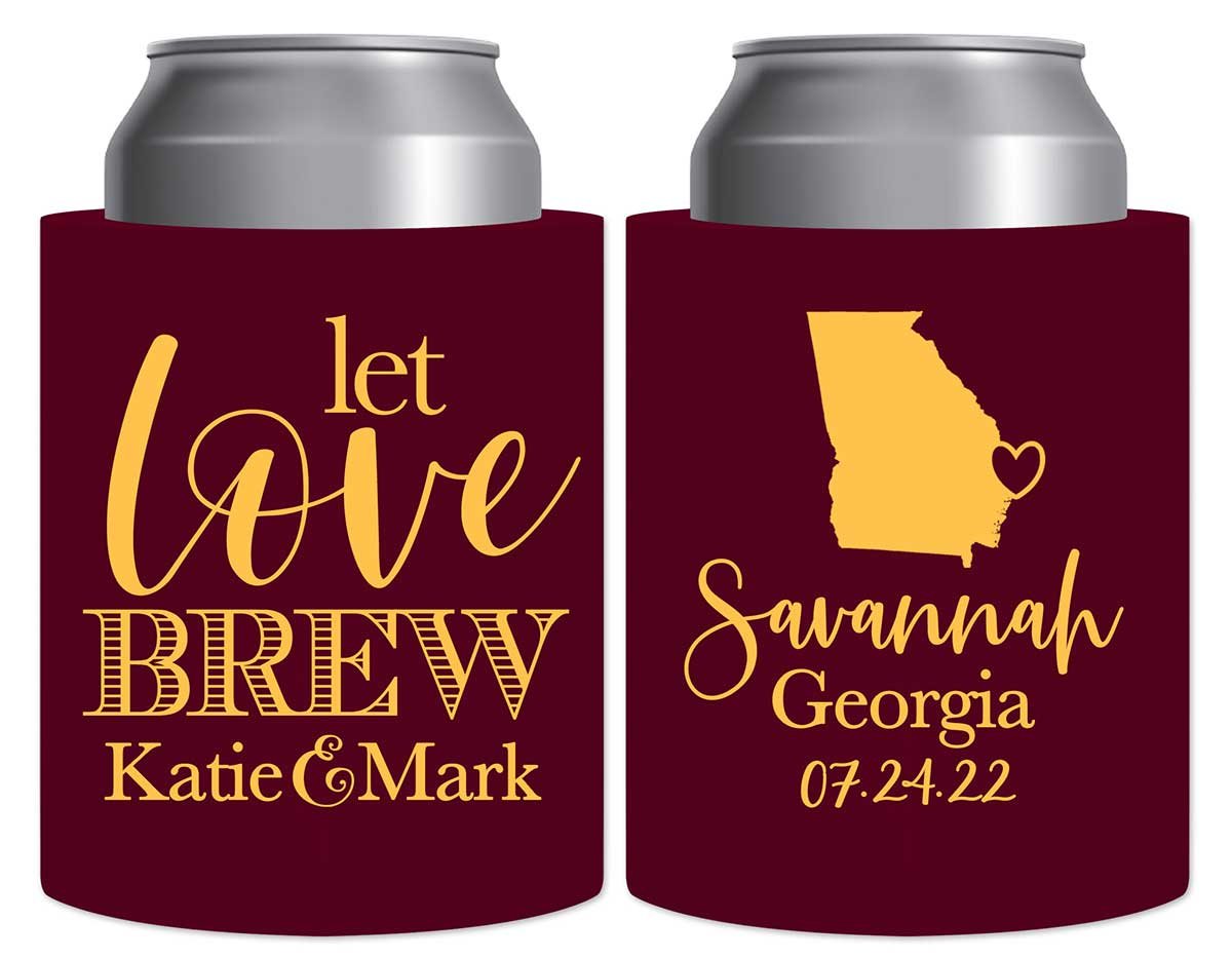 Let Love Brew 1B Any Map Thick Foam Can Koozies Personalized Wedding Gifts for Guests