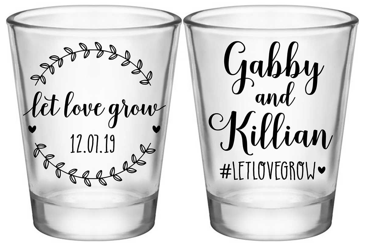 Let Love Grow 2A2 Standard 1.75oz Clear Shot Glasses Rustic Wedding Gifts for Guests