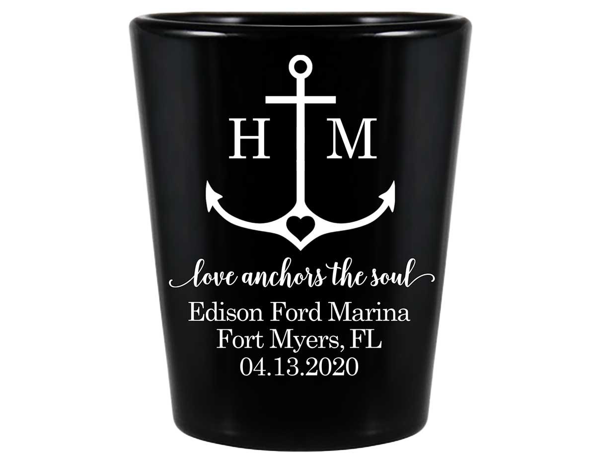 Love Anchors The Soul 2A Standard 1.5oz Black Shot Glasses Nautical Wedding Gifts for Guests