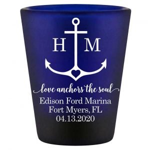 Love Anchors The Soul 2A Standard 1.5oz Blue Shot Glasses Nautical Wedding Gifts for Guests