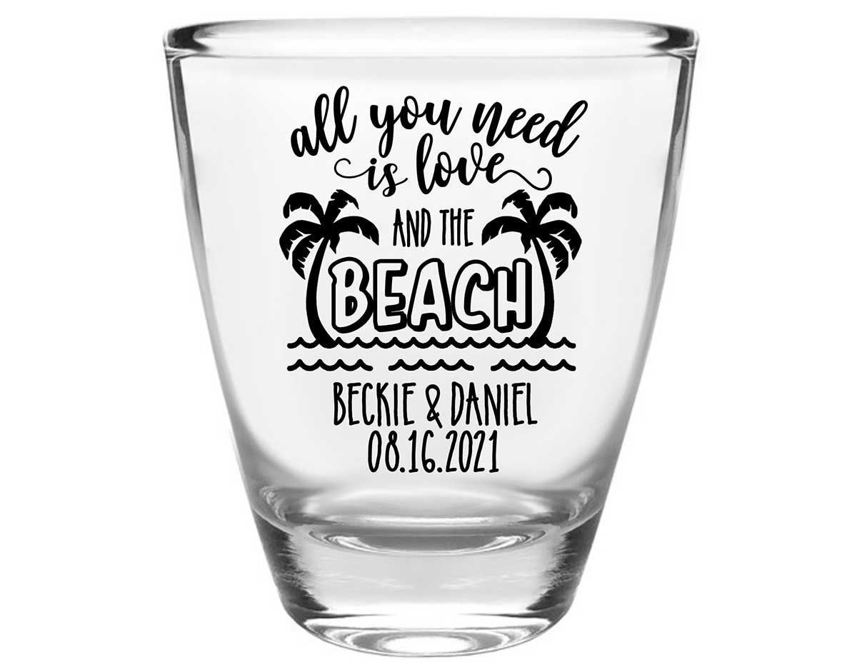 Love And The Beach 1A Clear 1oz Round Barrel Shot Glasses Summer Wedding Gifts for Guests