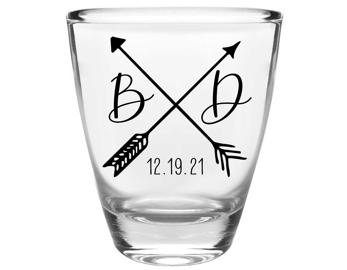 Love Arrows 2A Classic Clear 1oz Round Barrel Shot Glasses Boho Wedding Gifts for Guests